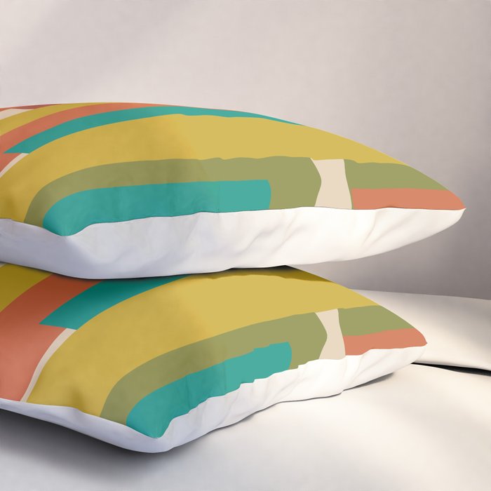 Midcentury Modern Vertical Geometric Pattern in Mid Mod Mustard, Orange, Olive, Teal, and Beige Pillow Sham Gallery Image 3