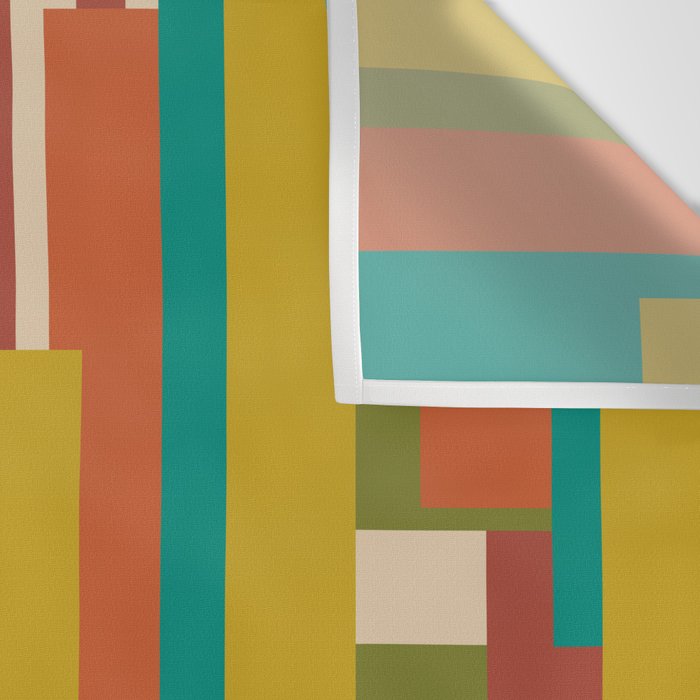 Midcentury Modern Vertical Geometric Pattern in Mid Mod Mustard, Orange, Olive, Teal, and Beige Wall Tapestry Gallery Image 3