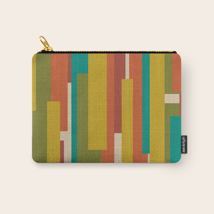 Midcentury Modern Vertical Geometric Pattern in Mid Mod Mustard, Orange, Olive, Teal, and Beige Carry All Pouch Gallery Image 1