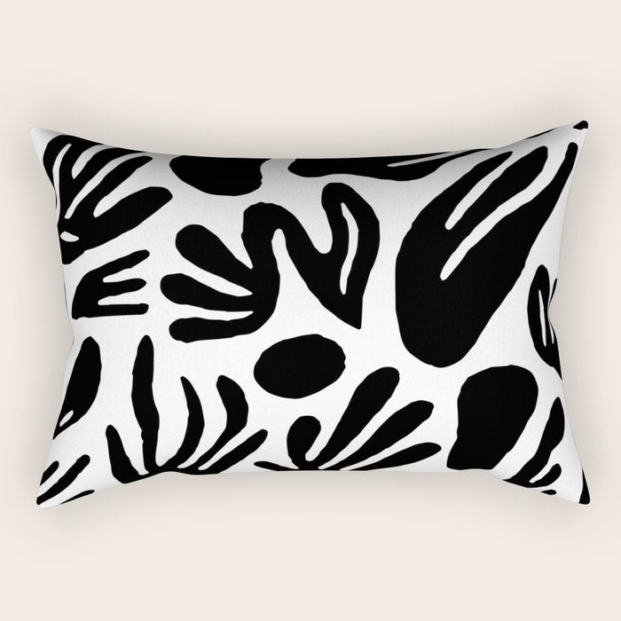 Black and white organic nature art pattern Rectangular Pillow Gallery Image 1