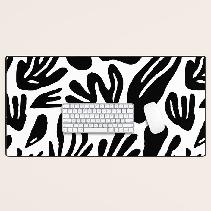 Black and white organic nature art pattern Desk Mat Gallery Image 1