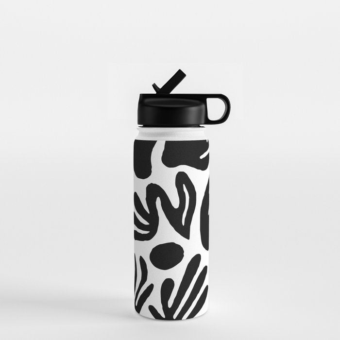 Black and white organic nature art pattern Water Bottle Gallery Image 1