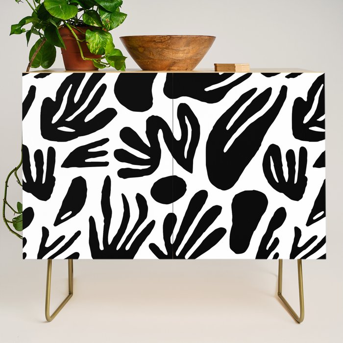 Black and white organic nature art pattern Credenza Gallery Image 1