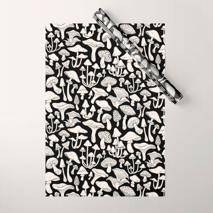 Mushrooms in Black And White Wrapping Paper Gallery Image 1