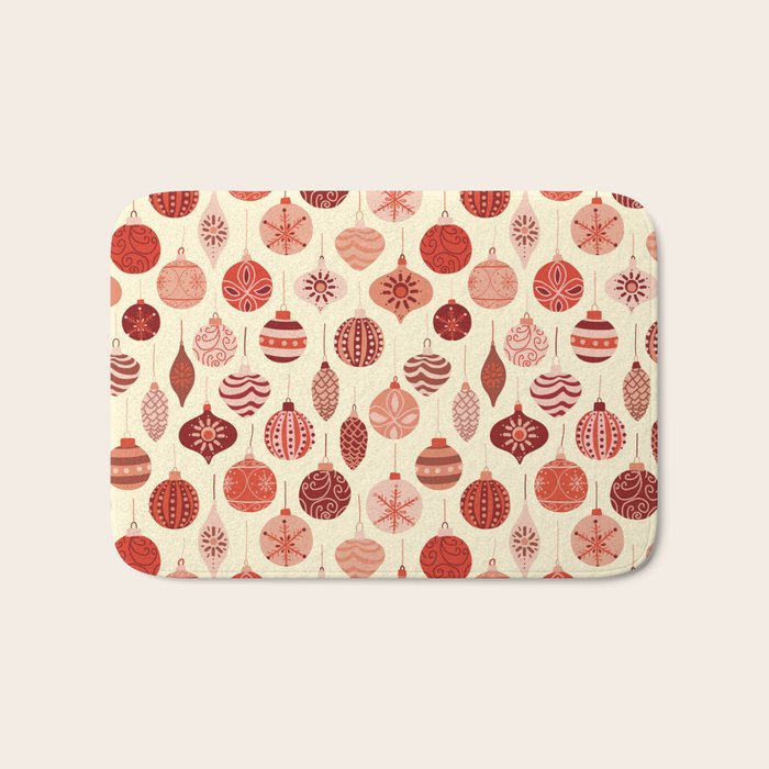 Christmas Ornaments Red Pink Beige Pattern Bath Mat Gallery Image 1