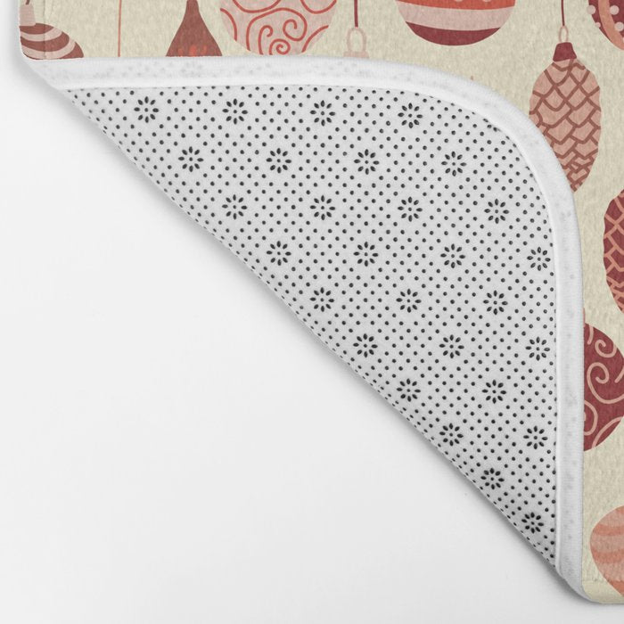 Christmas Ornaments Red Pink Beige Pattern Bath Mat Gallery Image 2