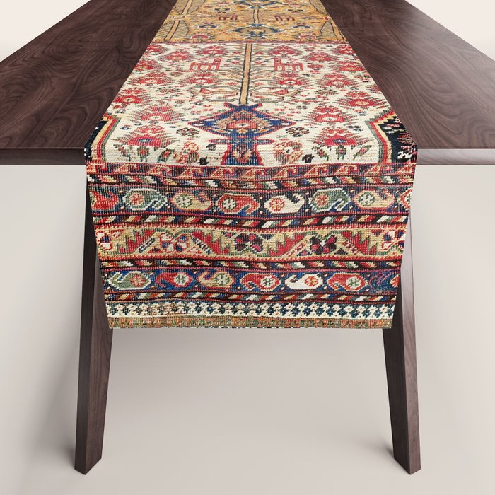 Khamseh Antique Fars Persian Tribal Rug Print Table Runner Gallery Image 1