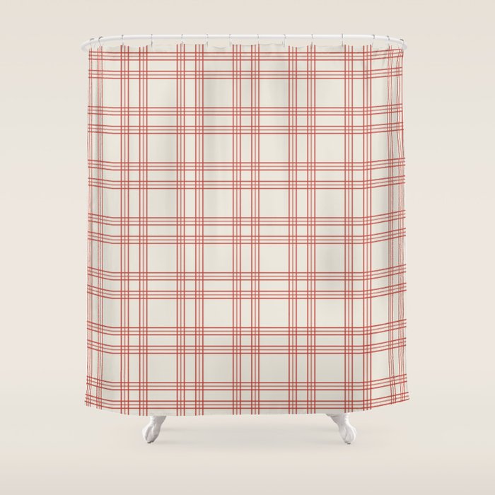 Red And Cream Gingham Shower Curtain Gallery Image 1