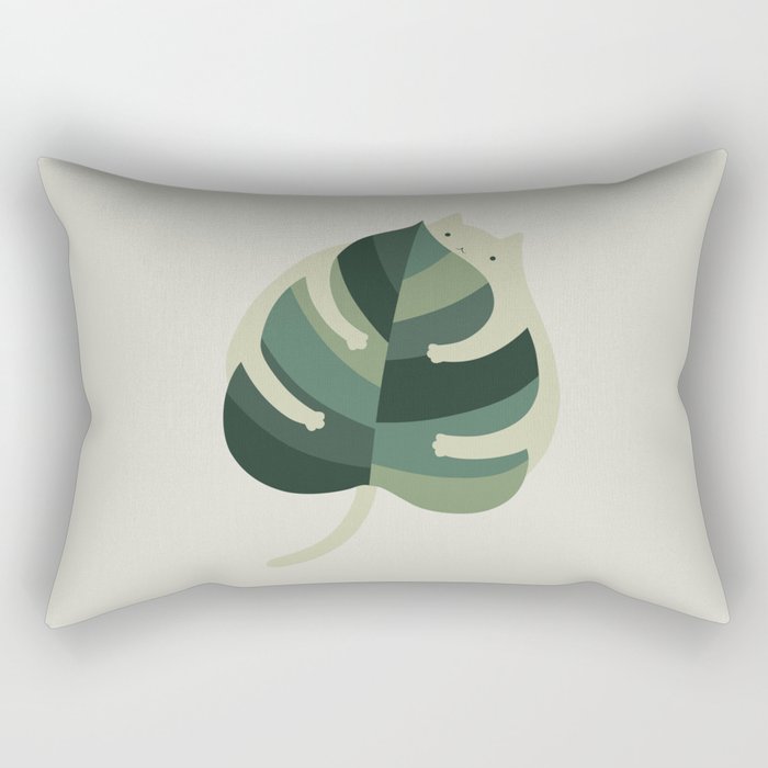 Monstera Cat Hug Rectangular Pillow Gallery Image 1