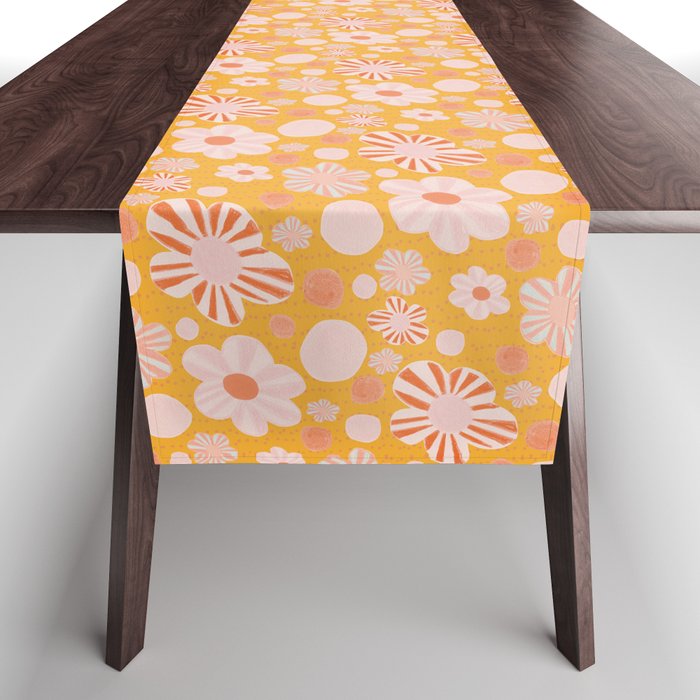 Pop Art Stripe Flowers in Retro Tangerine Table Runner Gallery Image 1