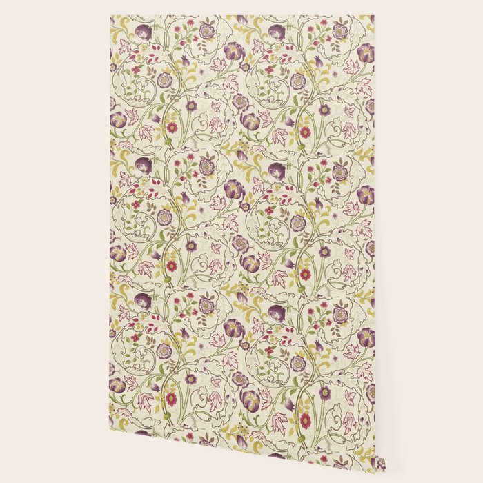 William Morris Mary Isobel Wine Linen Vintage Floral Pattern Wallpaper Gallery Image 2