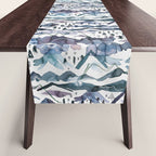 Mountains Watercolor Nature Trees Ski Snow Blue Indigo Table Runner Gallery Image 1