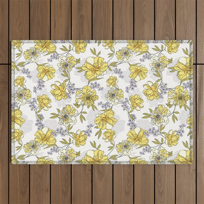 Luxurious pattern with yellow flowers Outdoor Rug Gallery Image 1