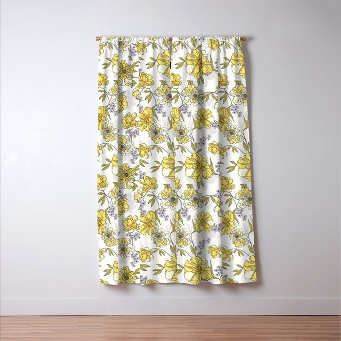 Luxurious pattern with yellow flowers Window Curtain Gallery Image 3