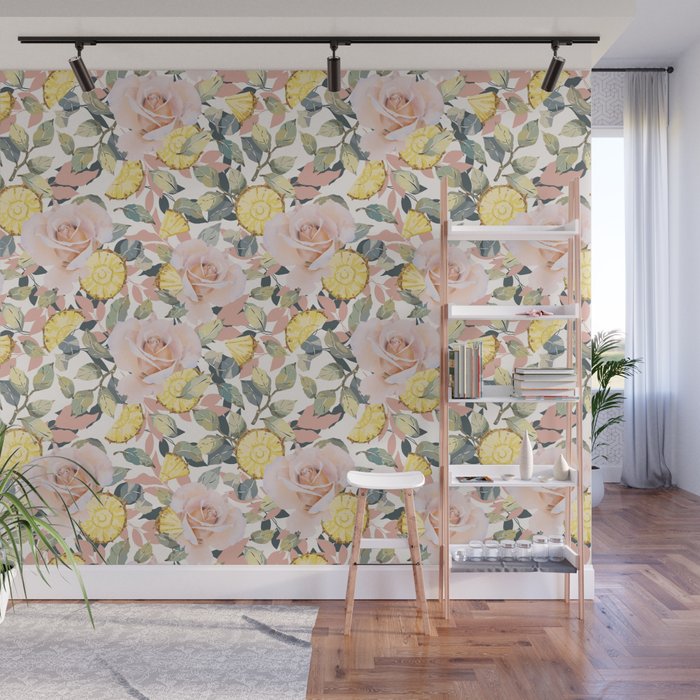 Pineapple wedges on rose bushes P Wall Mural Gallery Image 1