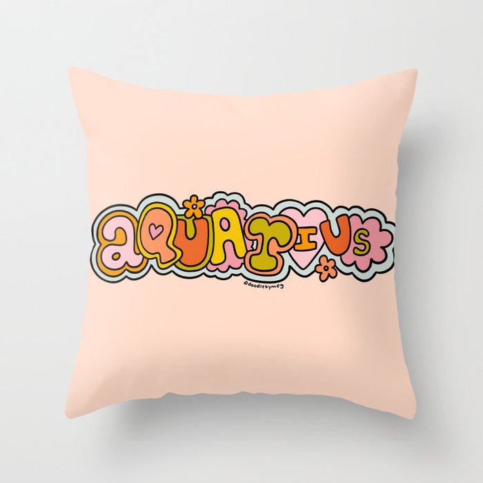 Aquarius Doodle Letters Throw Pillow Gallery Image 6