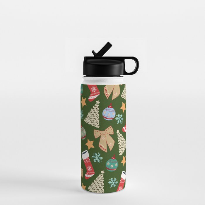 Cute Christmas Dark Green Water Bottle Gallery Image 1