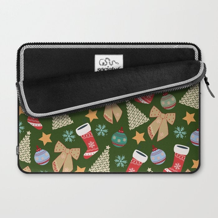 Cute Christmas Dark Green Laptop Sleeve Gallery Image 2