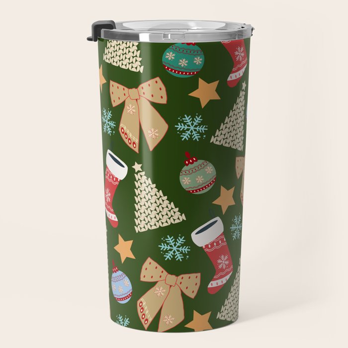 Cute Christmas Dark Green Travel Mug Gallery Image 3