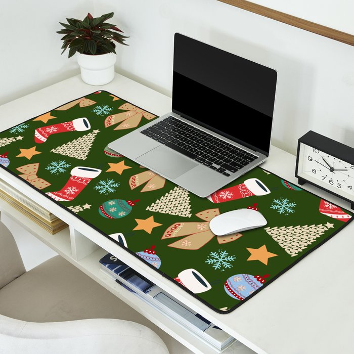 Cute Christmas Dark Green Desk Mat Gallery Image 2
