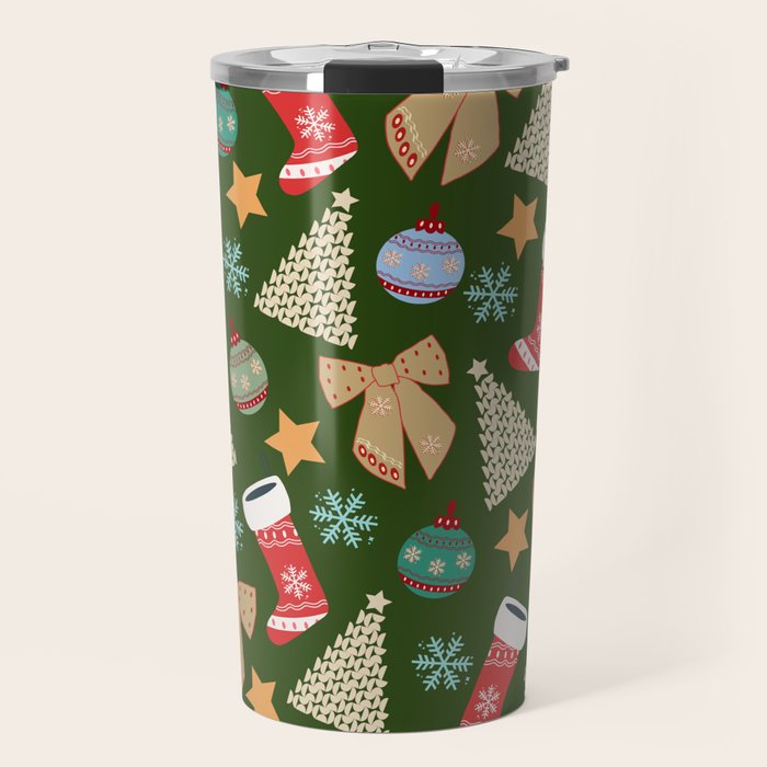 Cute Christmas Dark Green Travel Mug Gallery Image 1