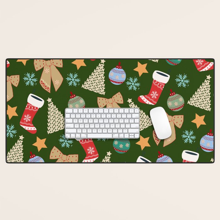 Cute Christmas Dark Green Desk Mat Gallery Image 1