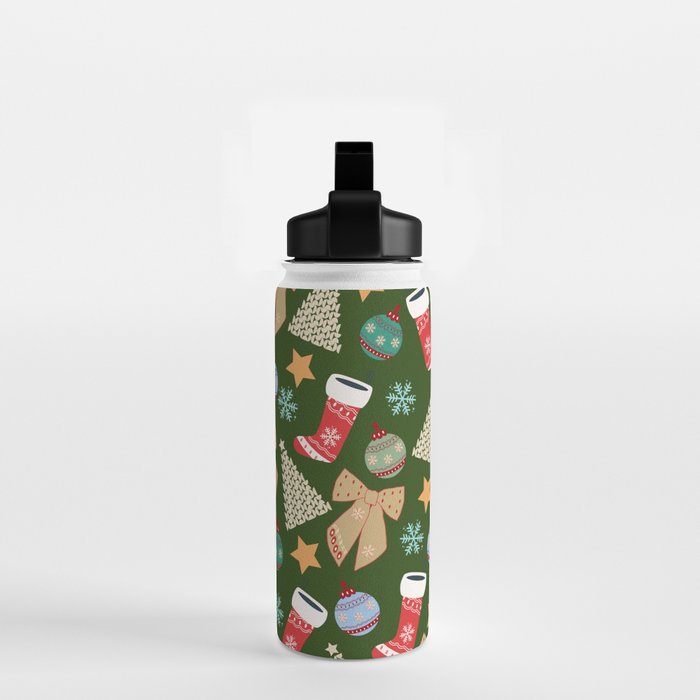 Cute Christmas Dark Green Water Bottle Gallery Image 2