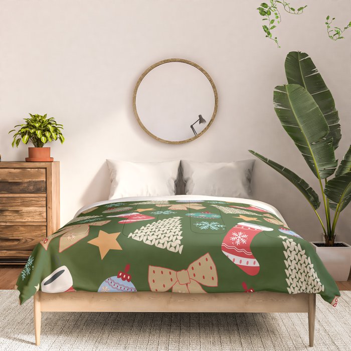 Cute Christmas Dark Green Comforter Gallery Image 3