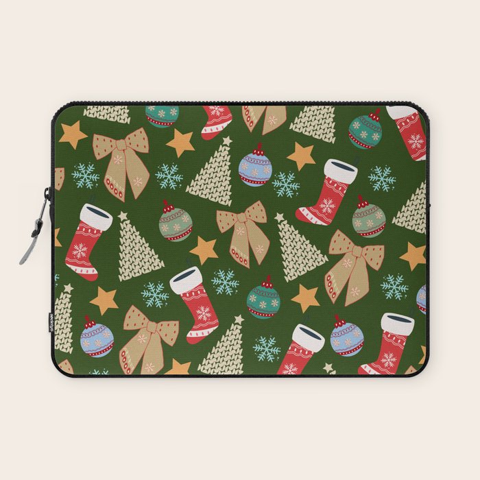 Cute Christmas Dark Green Laptop Sleeve Gallery Image 1
