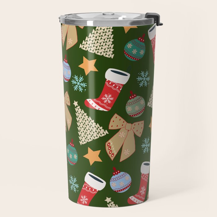 Cute Christmas Dark Green Travel Mug Gallery Image 2