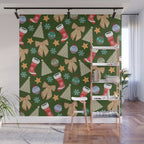 Cute Christmas Dark Green Wall Mural Gallery Image 1