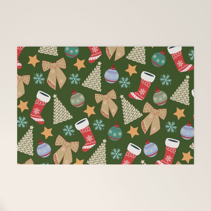 Cute Christmas Dark Green Welcome Mat Gallery Image 1