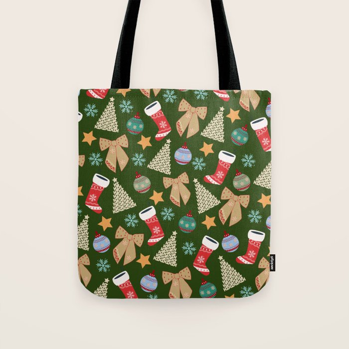 Cute Christmas Dark Green Tote Bag Gallery Image 1