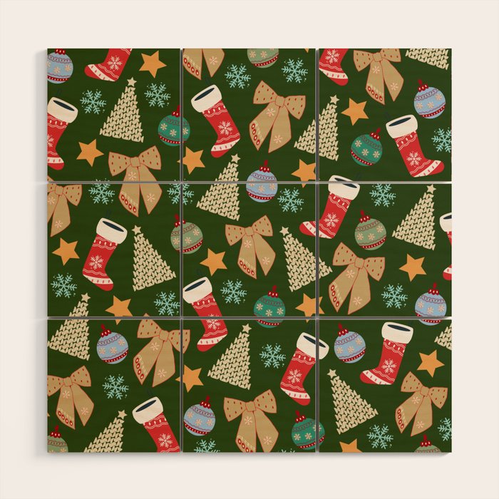 Cute Christmas Dark Green Wood Wall Art Gallery Image 1