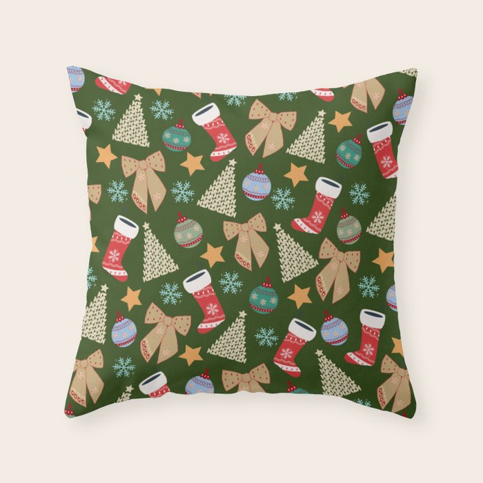 Cute Christmas Dark Green Throw Pillow Gallery Image 6