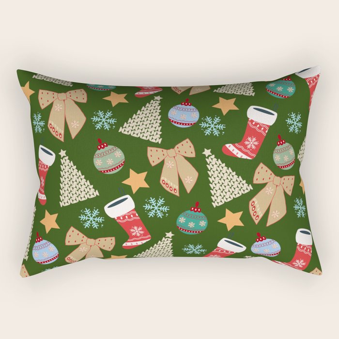 Cute Christmas Dark Green Rectangular Pillow Gallery Image 1