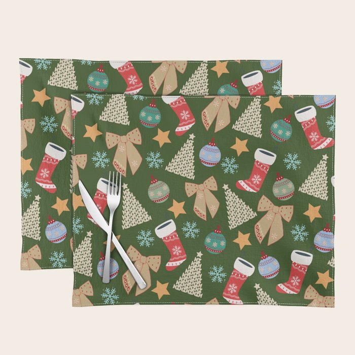 Cute Christmas Dark Green Placemat Gallery Image 1