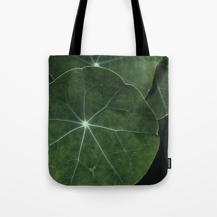 Nasturtium Leaf Botanical Photograph - moody minimal modern photography Tote Bag Gallery Image 1