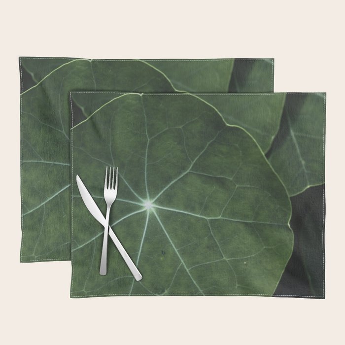 Nasturtium Leaf Botanical Photograph - moody minimal modern photography Placemat Gallery Image 1