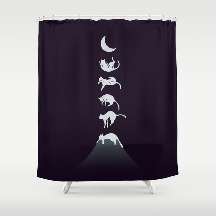Cat Landscape 103: Falling Cat Moon Shower Curtain Gallery Image 1