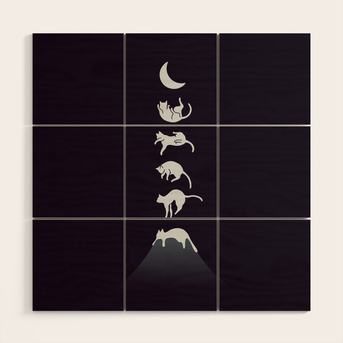 Cat Landscape 103: Falling Cat Moon Wood Wall Art Gallery Image 1