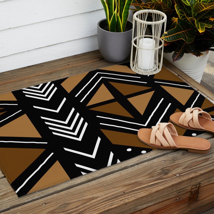African Mudcloth Bogolan Traditional Fabric Design Outdoor Rug Gallery Image 2
