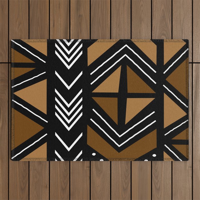 African Mudcloth Bogolan Traditional Fabric Design Outdoor Rug Gallery Image 1