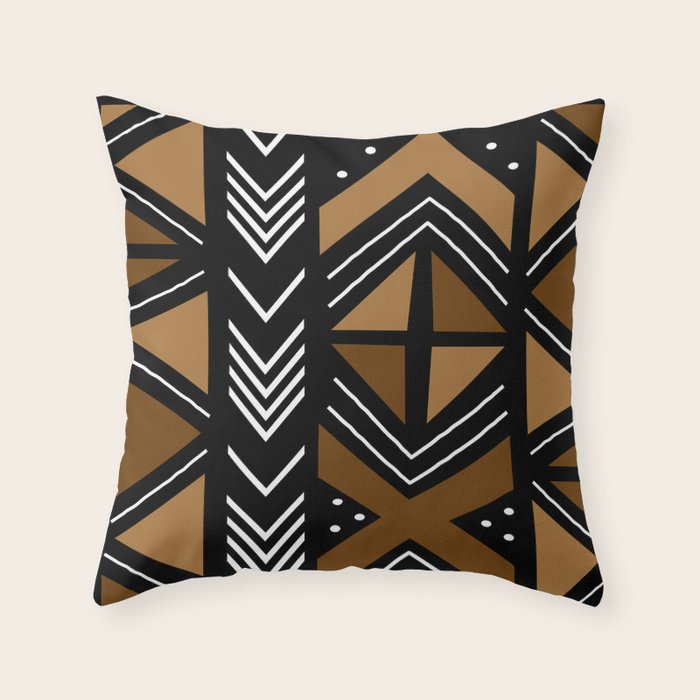 African Mudcloth Bogolan Traditional Fabric Design Throw Pillow Gallery Image 1