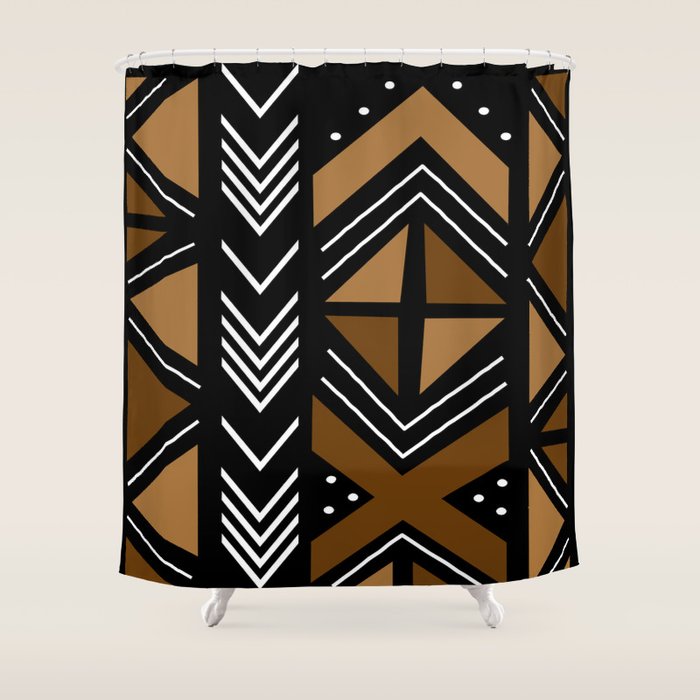 African Mudcloth Bogolan Traditional Fabric Design Shower Curtain Gallery Image 1