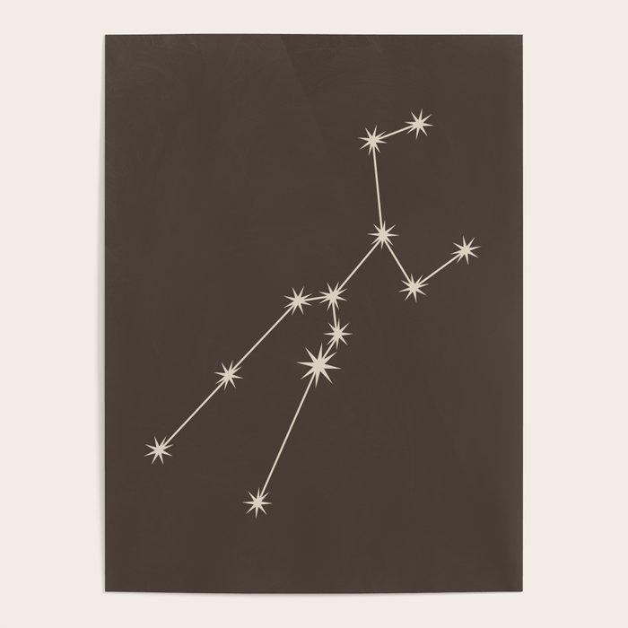 Taurus Zodiac Star Constellation Line Art Coffee Brown Poster Gallery Image 4