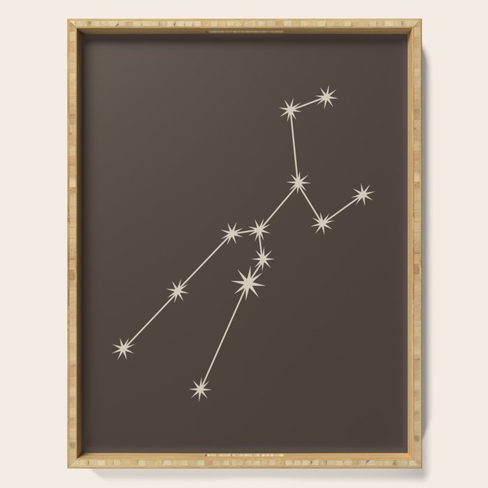 Taurus Zodiac Star Constellation Line Art Coffee Brown Serving Tray Gallery Image 1