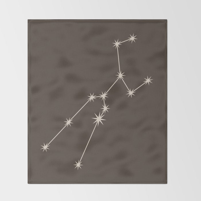 Taurus Zodiac Star Constellation Line Art Coffee Brown Throw Blanket Gallery Image 2