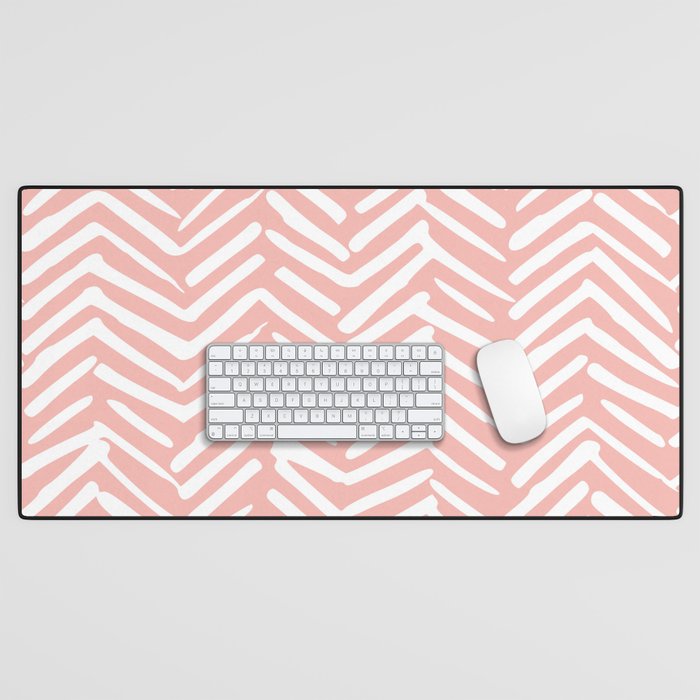 Pink, Boho, Abstract, Herringbone Pattern Desk Mat Gallery Image 1
