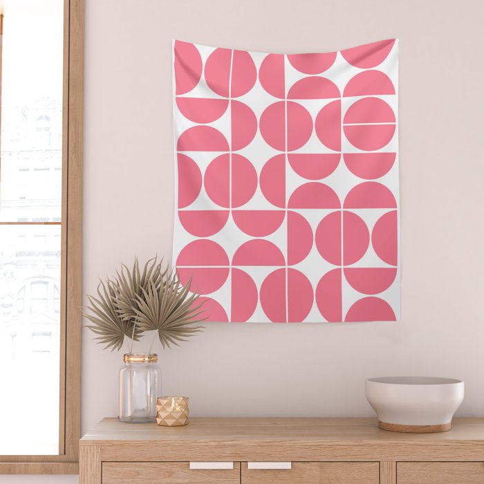 Mid Century Modern Geometric 04 Pink Wall Tapestry Gallery Image 2